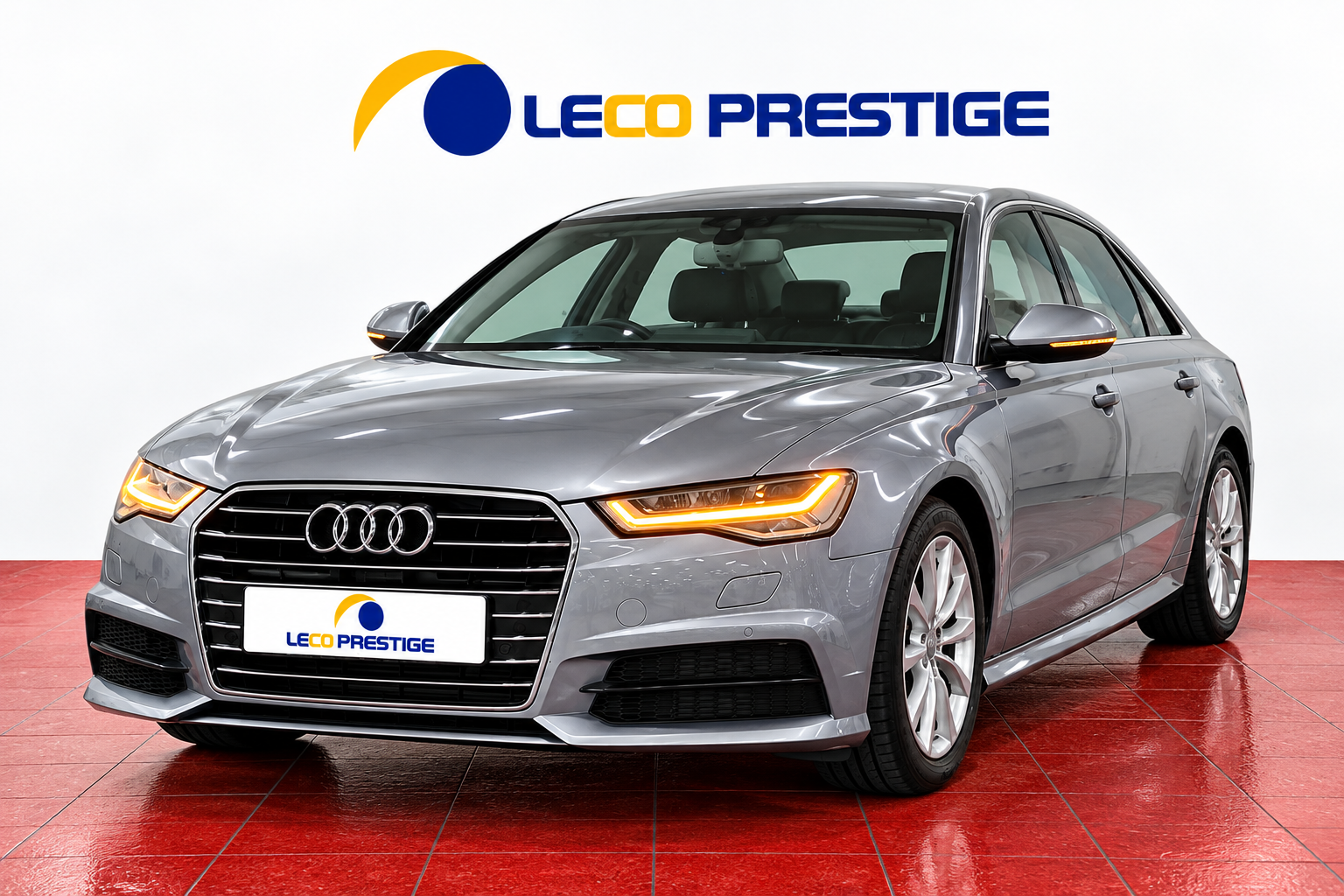 grey Audi Sedan in Prestige Showroom